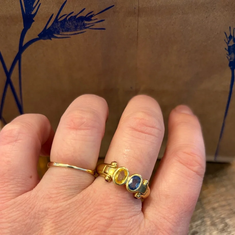 14k solid Gold Multi-Gem Ring with Blue Topaz, Ruby & citrine Stones - Picture 5 of 6